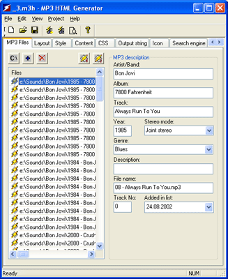 Screenshot of MP3 HTML Generator